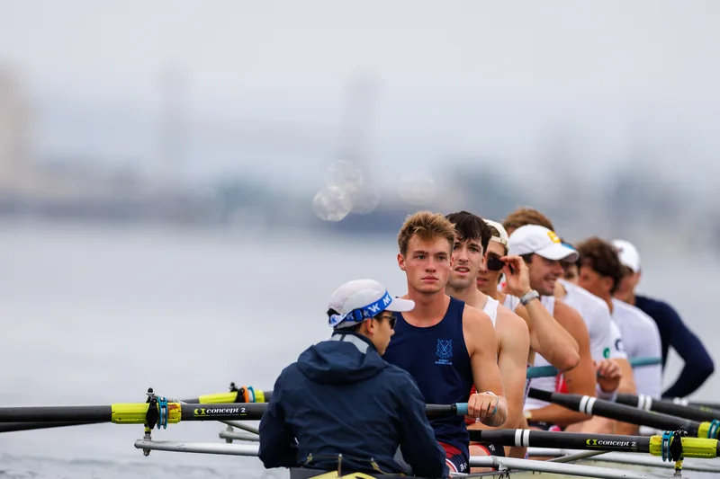 OAKLAND, CA :  September 19 2026. University of California Men’s Crew practice on the Oakland/Alameda Estuary. At the T. Gary Rogers Rowing Center. (Photo by Zach Franzezn)