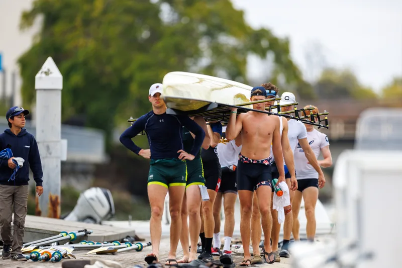 OAKLAND, CA :  September 19 2026. University of California Men’s Crew practice on the Oakland/Alameda Estuary. At the T. Gary Rogers Rowing Center. (Photo by Zach Franzezn)