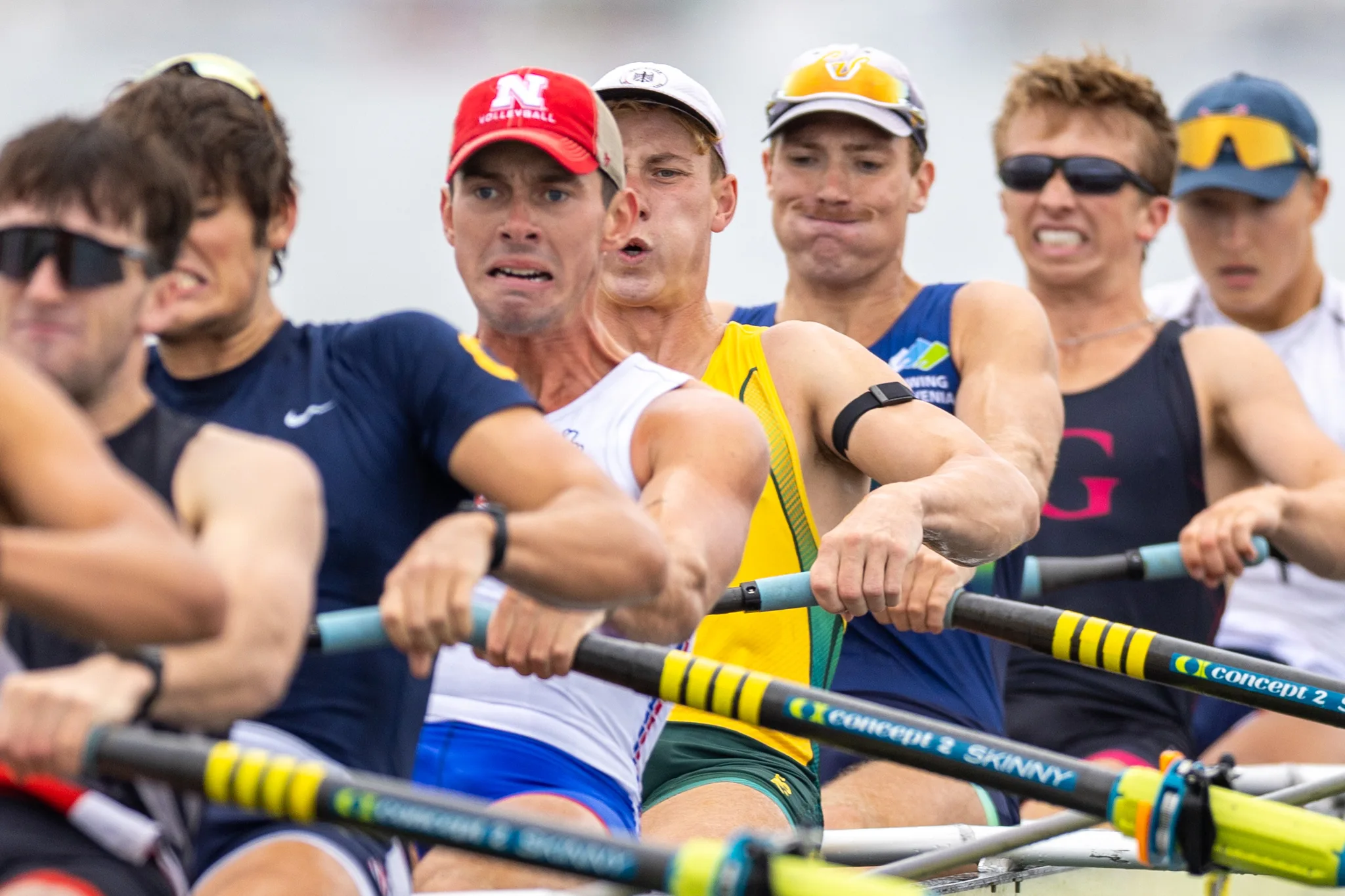 OAKLAND, CA :  August 29 2026. University of California Men’s Crew practice on the Oakland/Alameda Estuary. At the T. Gary Rogers Rowing Center. (Photo by Zach Franzezn)