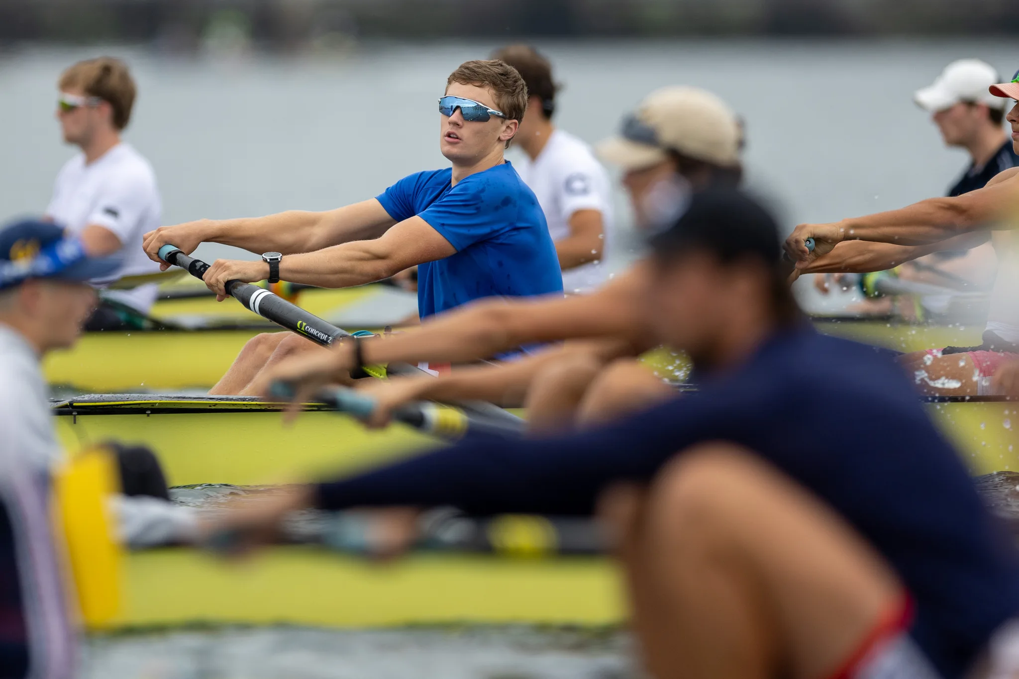 OAKLAND, CA :  August 29 2026. University of California Men’s Crew practice on the Oakland/Alameda Estuary. At the T. Gary Rogers Rowing Center. (Photo by Zach Franzezn)