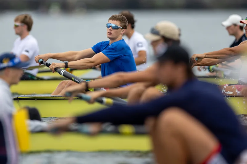 OAKLAND, CA :  August 29 2026. University of California Men’s Crew practice on the Oakland/Alameda Estuary. At the T. Gary Rogers Rowing Center. (Photo by Zach Franzezn)
