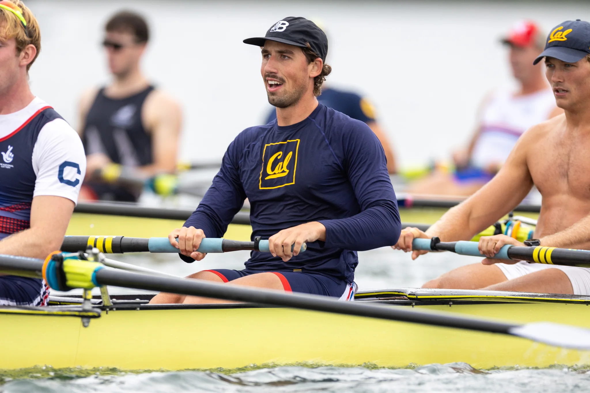 OAKLAND, CA :  August 29 2026. University of California Men’s Crew practice on the Oakland/Alameda Estuary. At the T. Gary Rogers Rowing Center. (Photo by Zach Franzezn)