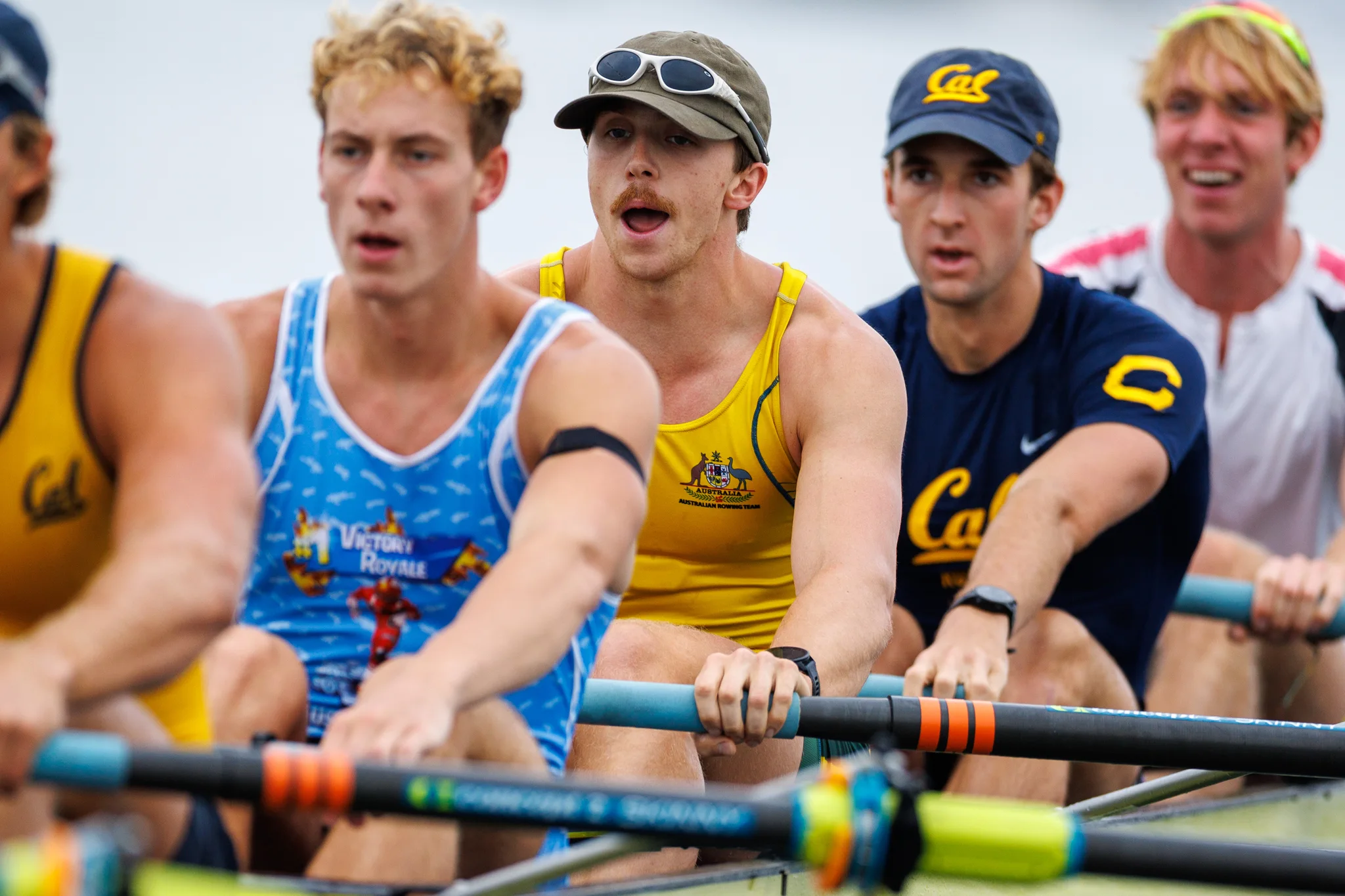 OAKLAND, CA :  September 19 2026. University of California Men’s Crew practice on the Oakland/Alameda Estuary. At the T. Gary Rogers Rowing Center. (Photo by Zach Franzezn)