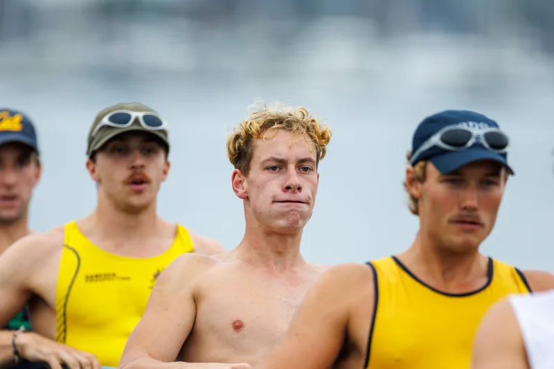 OAKLAND, CA :  September 19 2026. University of California Men’s Crew practice on the Oakland/Alameda Estuary. At the T. Gary Rogers Rowing Center. (Photo by Zach Franzezn)