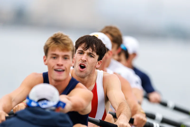 OAKLAND, CA :  September 19 2026. University of California Men’s Crew practice on the Oakland/Alameda Estuary. At the T. Gary Rogers Rowing Center. (Photo by Zach Franzezn)