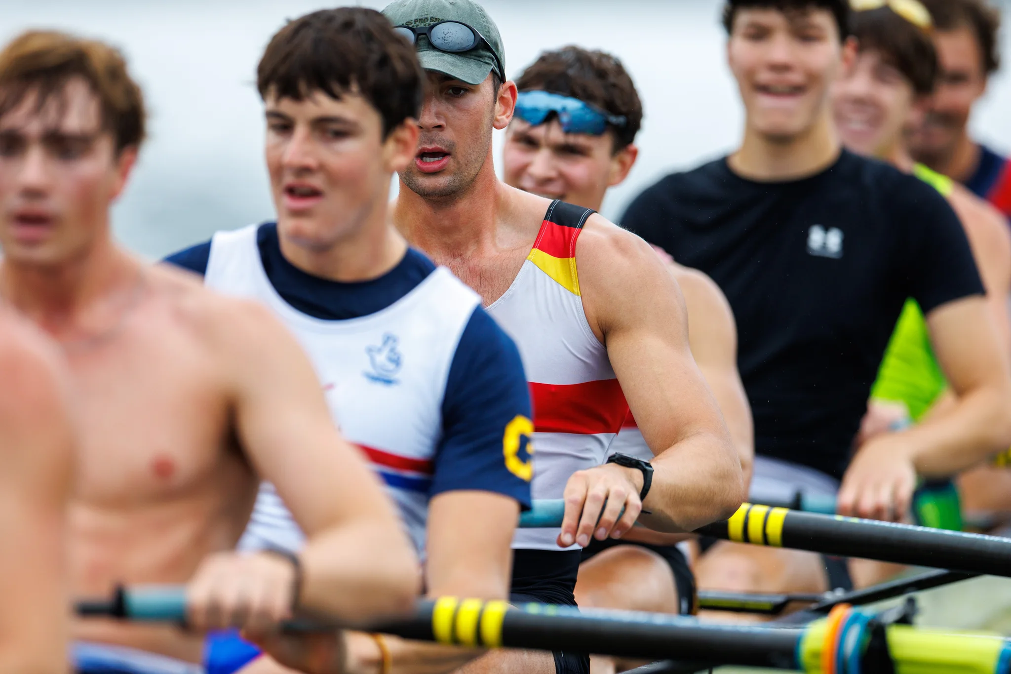 OAKLAND, CA :  September 19 2026. University of California Men’s Crew practice on the Oakland/Alameda Estuary. At the T. Gary Rogers Rowing Center. (Photo by Zach Franzezn)