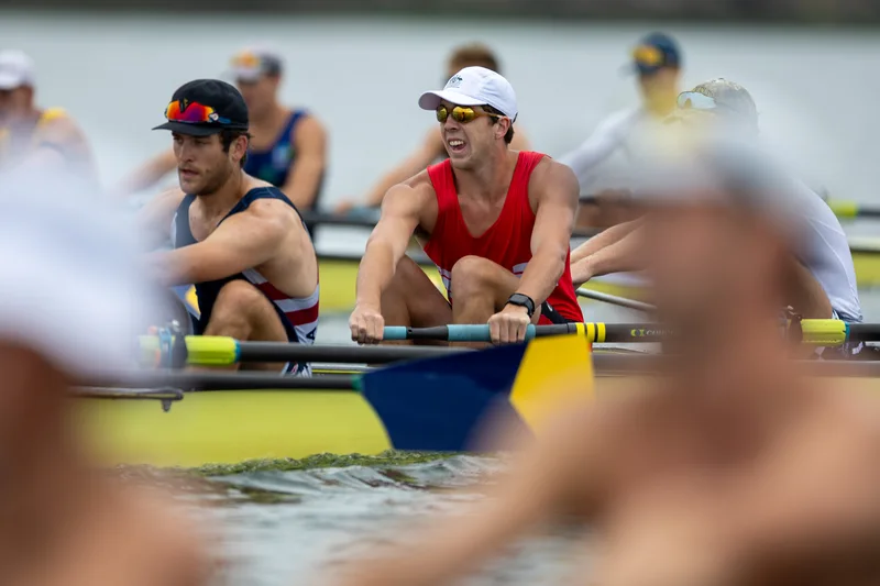 OAKLAND, CA :  August 29 2026. University of California Men’s Crew practice on the Oakland/Alameda Estuary. At the T. Gary Rogers Rowing Center. (Photo by Zach Franzezn)