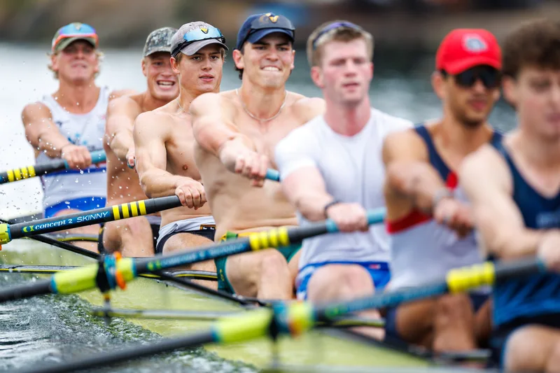 OAKLAND, CA :  September 19 2026. University of California Men’s Crew practice on the Oakland/Alameda Estuary. At the T. Gary Rogers Rowing Center. (Photo by Zach Franzezn)