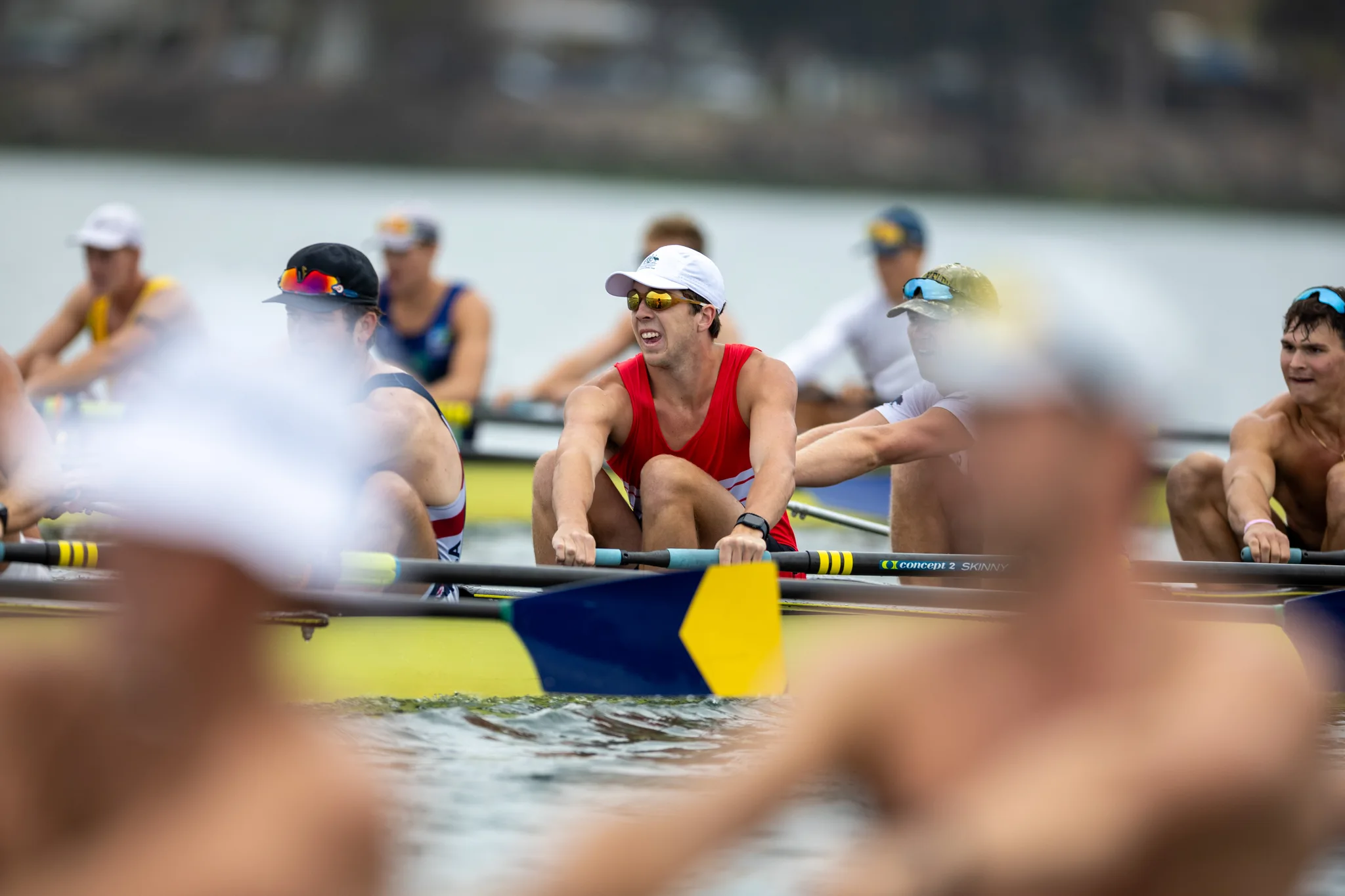 OAKLAND, CA :  August 29 2026. University of California Men’s Crew practice on the Oakland/Alameda Estuary. At the T. Gary Rogers Rowing Center. (Photo by Zach Franzezn)