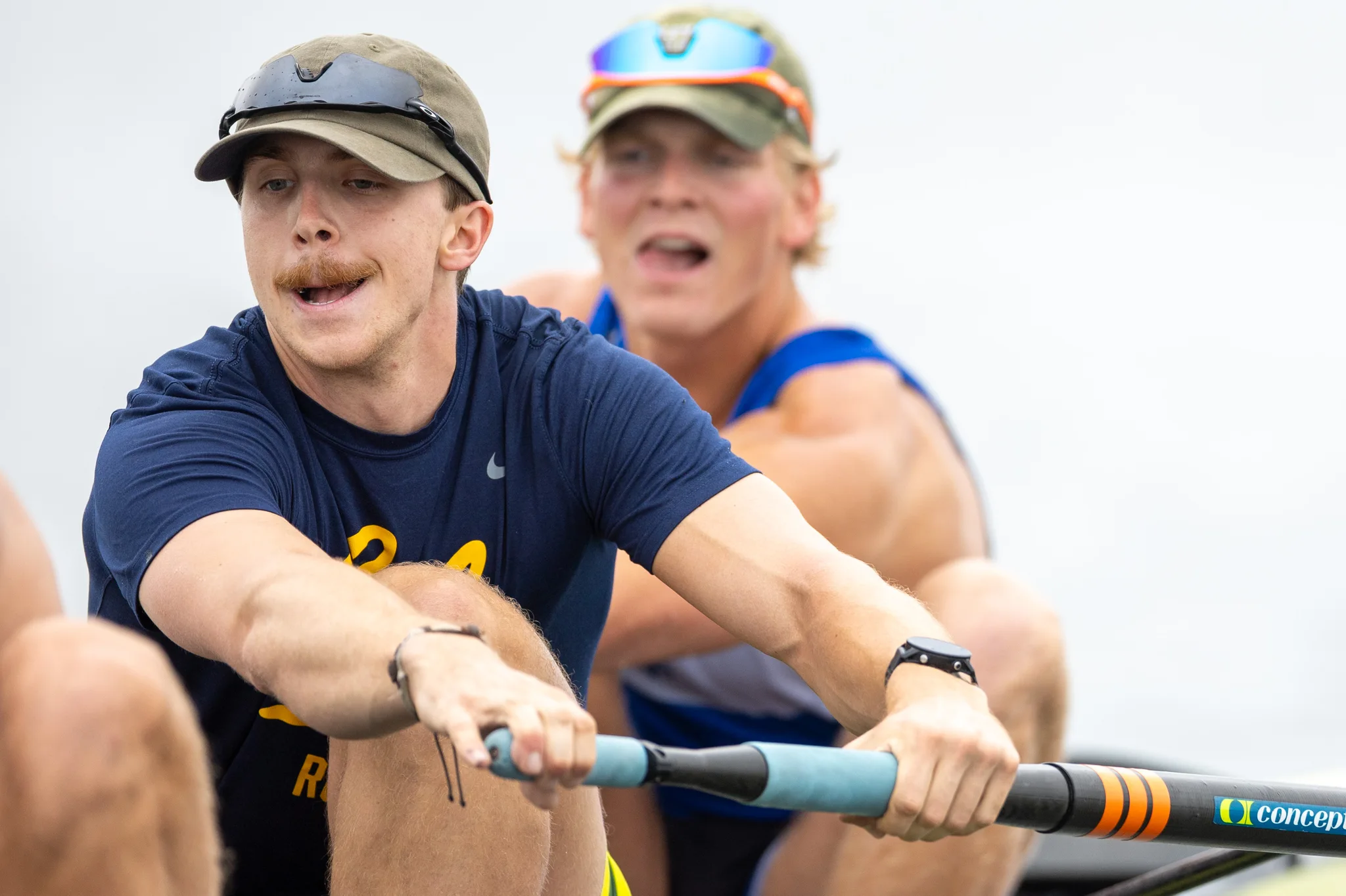 OAKLAND, CA :  August 29 2026. University of California Men’s Crew practice on the Oakland/Alameda Estuary. At the T. Gary Rogers Rowing Center. (Photo by Zach Franzezn)