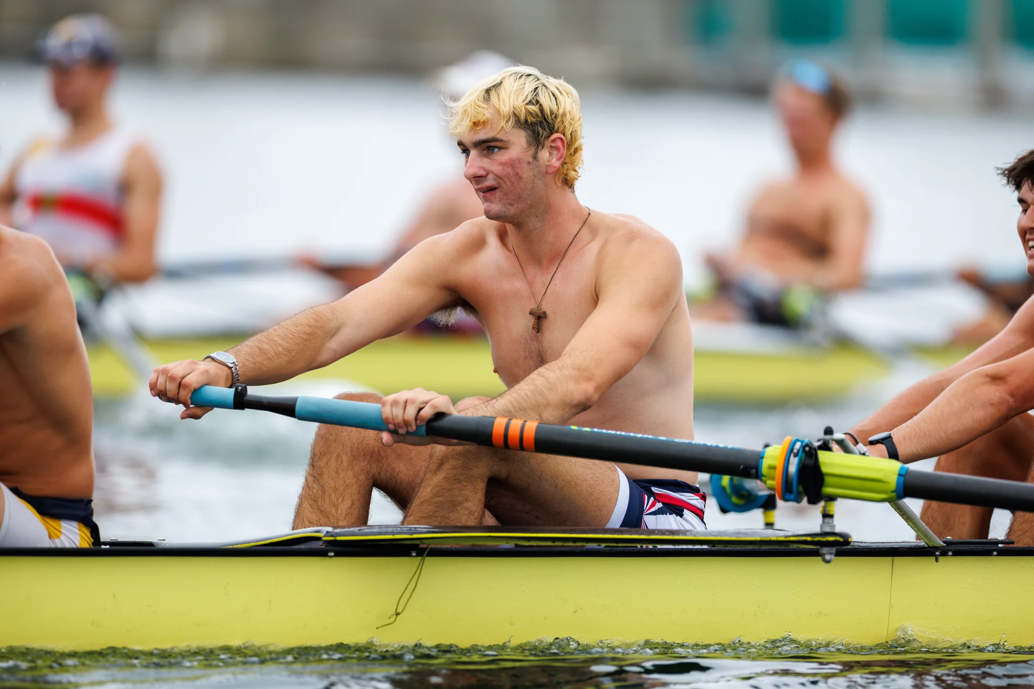 OAKLAND, CA :  September 19 2026. University of California Men’s Crew practice on the Oakland/Alameda Estuary. At the T. Gary Rogers Rowing Center. (Photo by Zach Franzezn)