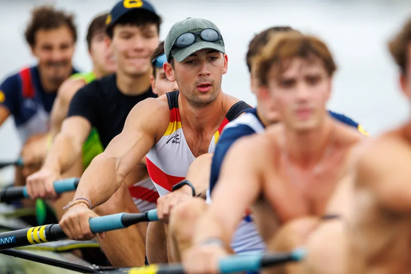 OAKLAND, CA :  September 19 2026. University of California Men’s Crew practice on the Oakland/Alameda Estuary. At the T. Gary Rogers Rowing Center. (Photo by Zach Franzezn)
