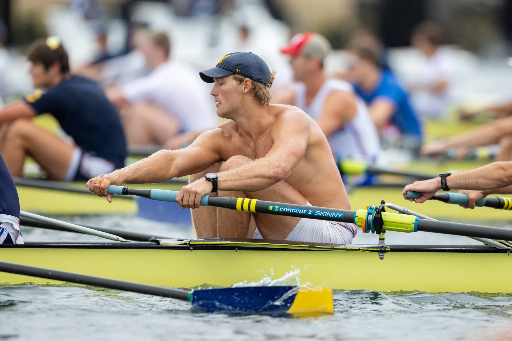 OAKLAND, CA :  August 29 2026. University of California Men’s Crew practice on the Oakland/Alameda Estuary. At the T. Gary Rogers Rowing Center. (Photo by Zach Franzezn)