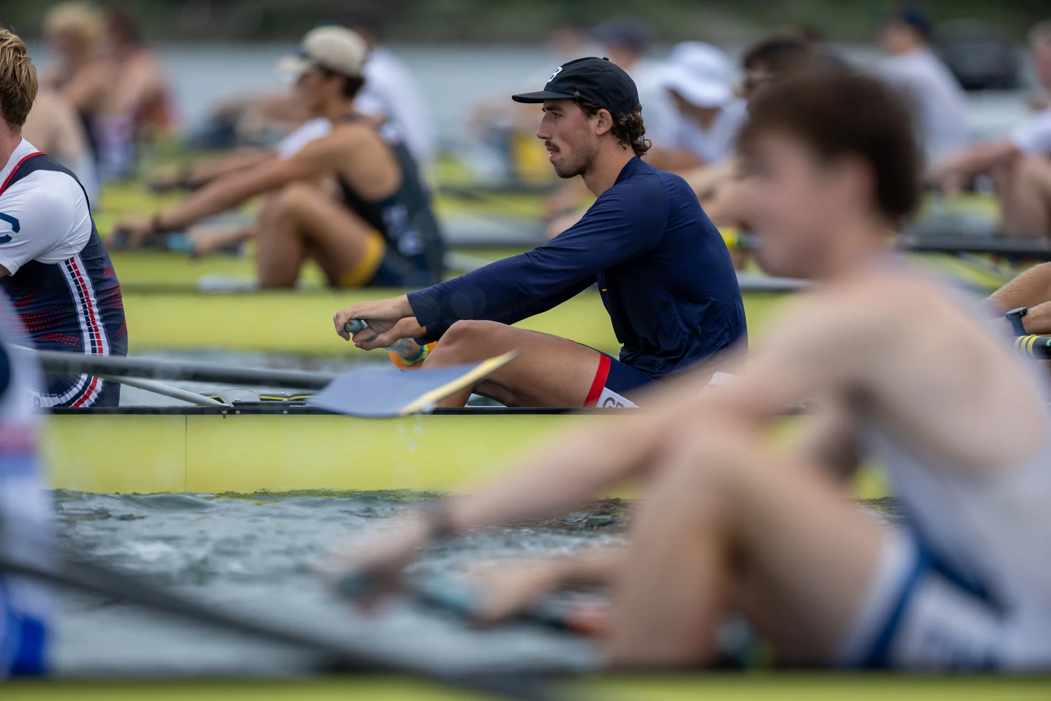 OAKLAND, CA :  August 29 2026. University of California Men’s Crew practice on the Oakland/Alameda Estuary. At the T. Gary Rogers Rowing Center. (Photo by Zach Franzezn)