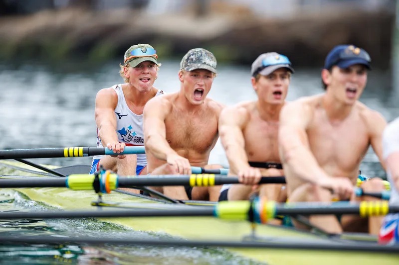 OAKLAND, CA :  September 19 2026. University of California Men’s Crew practice on the Oakland/Alameda Estuary. At the T. Gary Rogers Rowing Center. (Photo by Zach Franzezn)