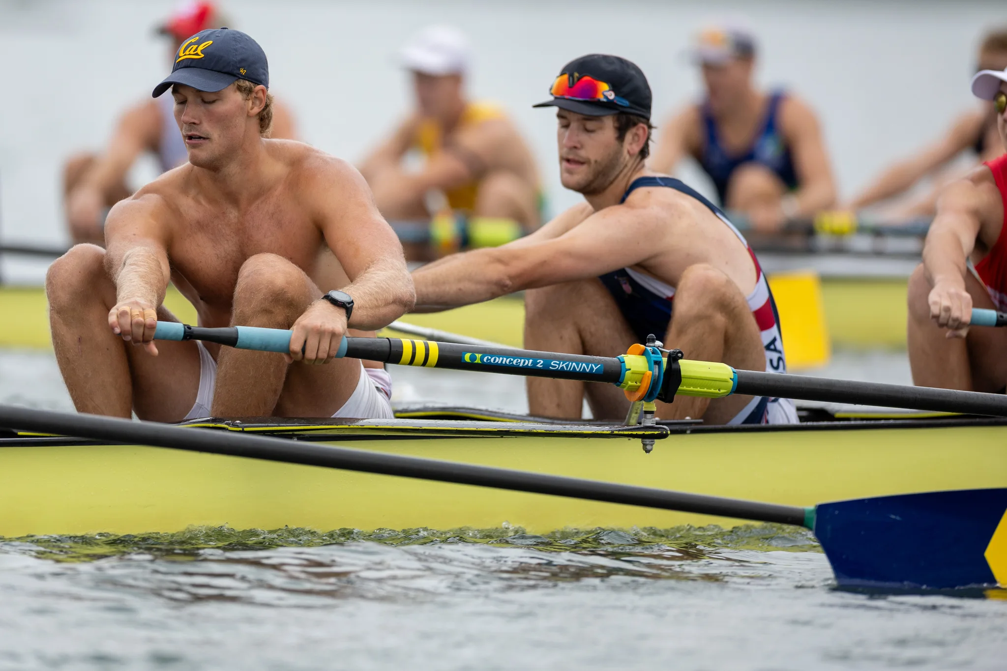 OAKLAND, CA :  August 29 2026. University of California Men’s Crew practice on the Oakland/Alameda Estuary. At the T. Gary Rogers Rowing Center. (Photo by Zach Franzezn)