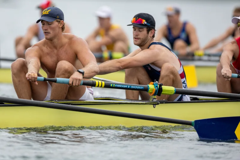 OAKLAND, CA :  August 29 2026. University of California Men’s Crew practice on the Oakland/Alameda Estuary. At the T. Gary Rogers Rowing Center. (Photo by Zach Franzezn)