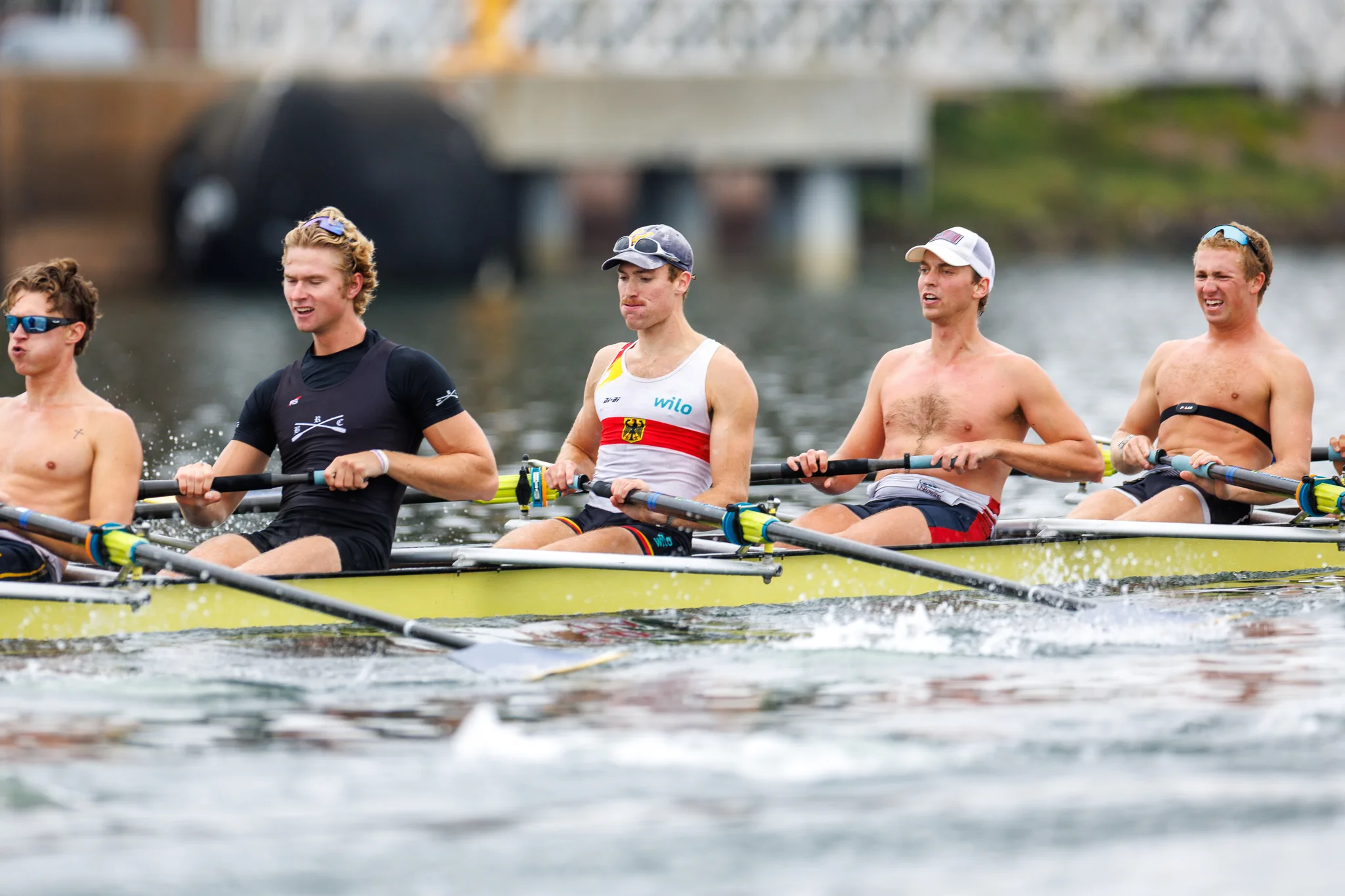 OAKLAND, CA :  September 19 2026. University of California Men’s Crew practice on the Oakland/Alameda Estuary. At the T. Gary Rogers Rowing Center. (Photo by Zach Franzezn)