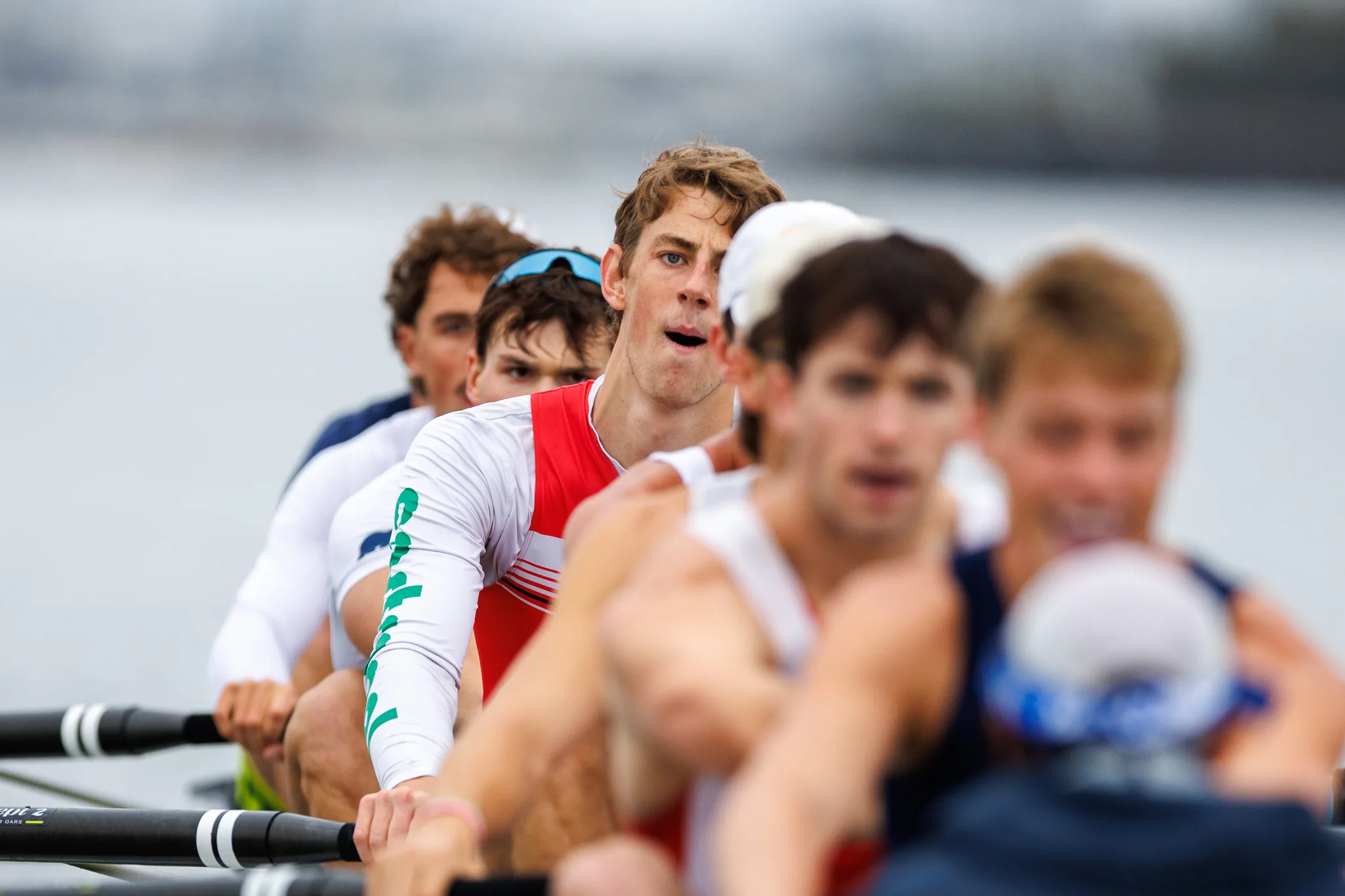 OAKLAND, CA :  September 19 2026. University of California Men’s Crew practice on the Oakland/Alameda Estuary. At the T. Gary Rogers Rowing Center. (Photo by Zach Franzezn)