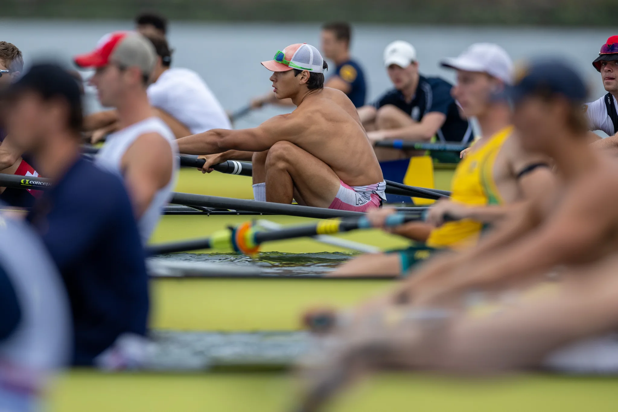 OAKLAND, CA :  August 29 2026. University of California Men’s Crew practice on the Oakland/Alameda Estuary. At the T. Gary Rogers Rowing Center. (Photo by Zach Franzezn)