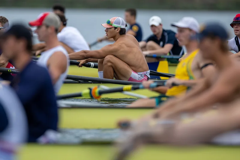 OAKLAND, CA :  August 29 2026. University of California Men’s Crew practice on the Oakland/Alameda Estuary. At the T. Gary Rogers Rowing Center. (Photo by Zach Franzezn)