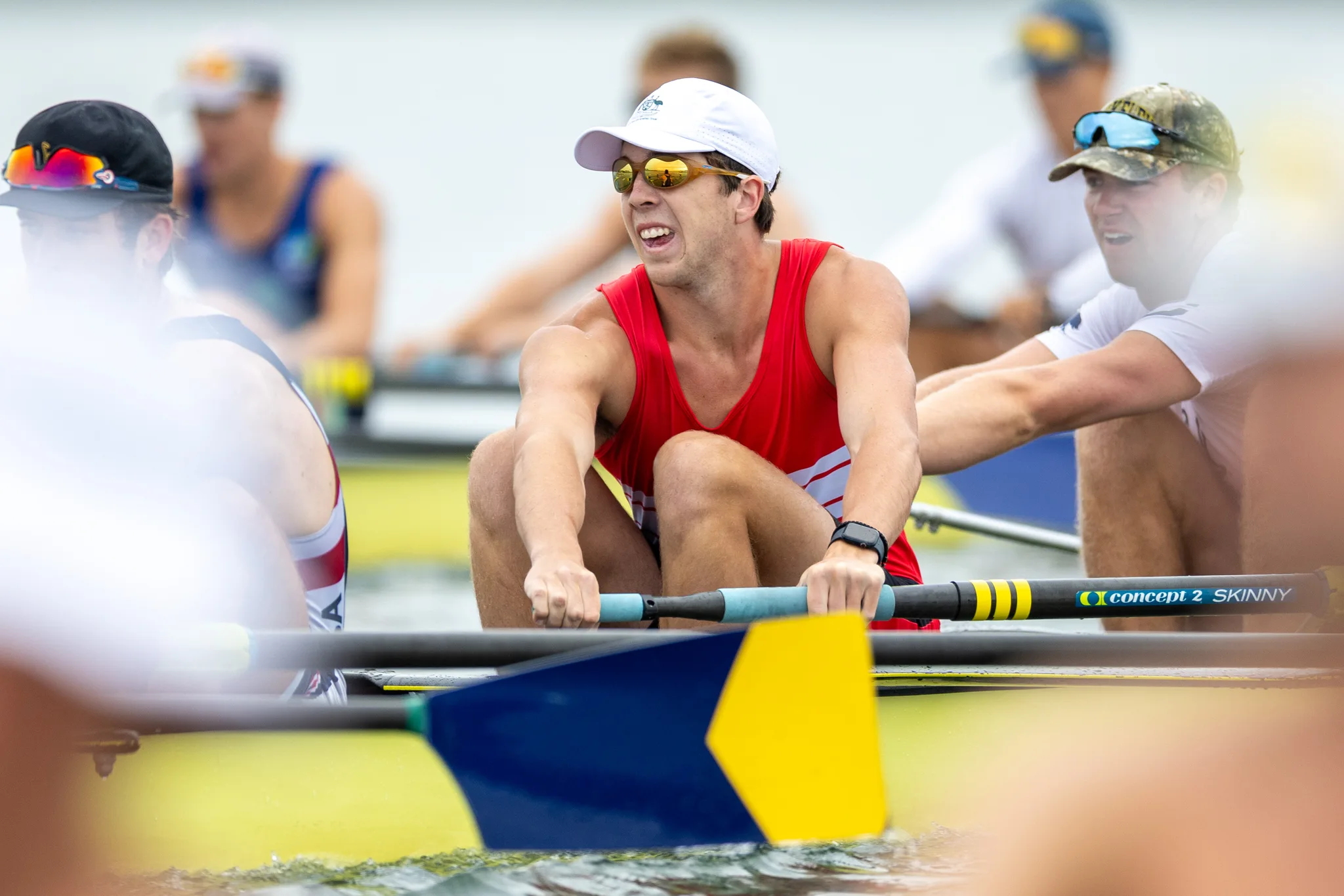 OAKLAND, CA :  August 29 2026. University of California Men’s Crew practice on the Oakland/Alameda Estuary. At the T. Gary Rogers Rowing Center. (Photo by Zach Franzezn)