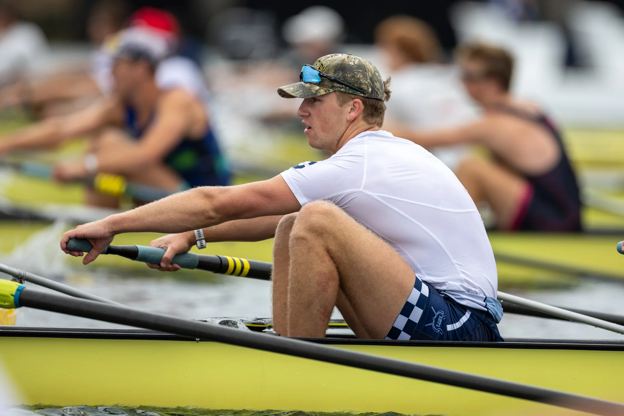 OAKLAND, CA :  August 29 2026. University of California Men’s Crew practice on the Oakland/Alameda Estuary. At the T. Gary Rogers Rowing Center. (Photo by Zach Franzezn)