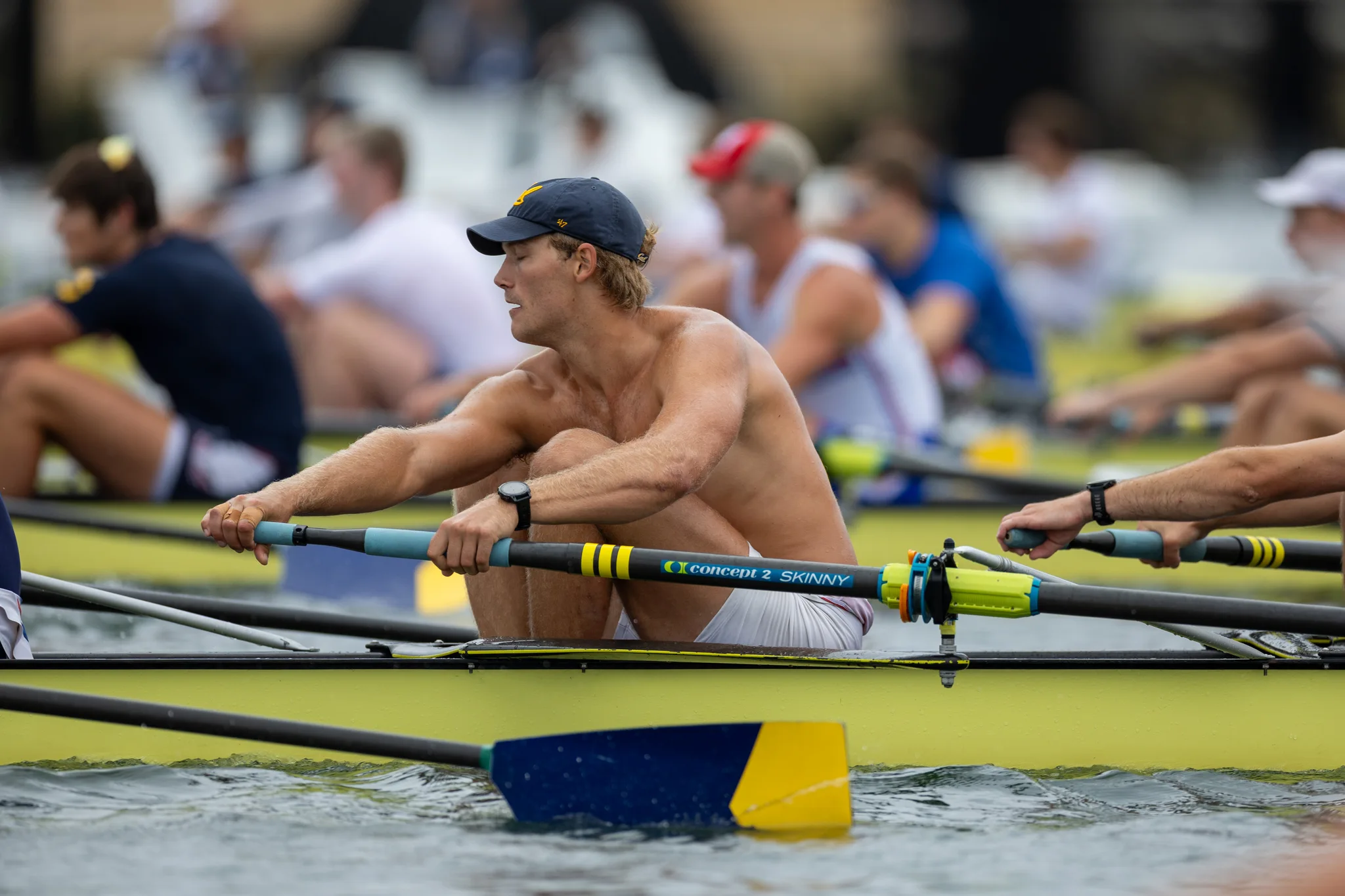 OAKLAND, CA :  August 29 2026. University of California Men’s Crew practice on the Oakland/Alameda Estuary. At the T. Gary Rogers Rowing Center. (Photo by Zach Franzezn)