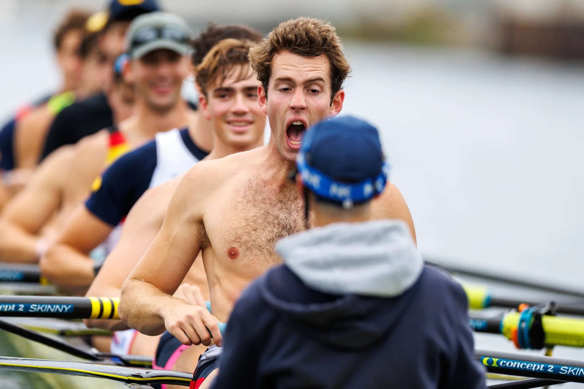 OAKLAND, CA :  September 19 2026. University of California Men’s Crew practice on the Oakland/Alameda Estuary. At the T. Gary Rogers Rowing Center. (Photo by Zach Franzezn)