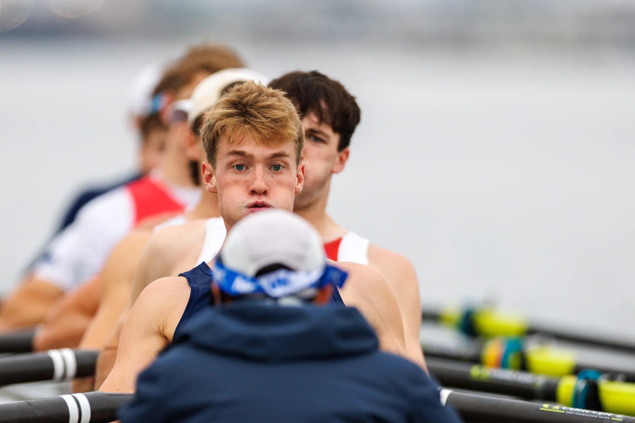 OAKLAND, CA :  September 19 2026. University of California Men’s Crew practice on the Oakland/Alameda Estuary. At the T. Gary Rogers Rowing Center. (Photo by Zach Franzezn)