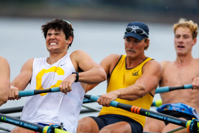 OAKLAND, CA :  September 19 2026. University of California Men’s Crew practice on the Oakland/Alameda Estuary. At the T. Gary Rogers Rowing Center. (Photo by Zach Franzezn)