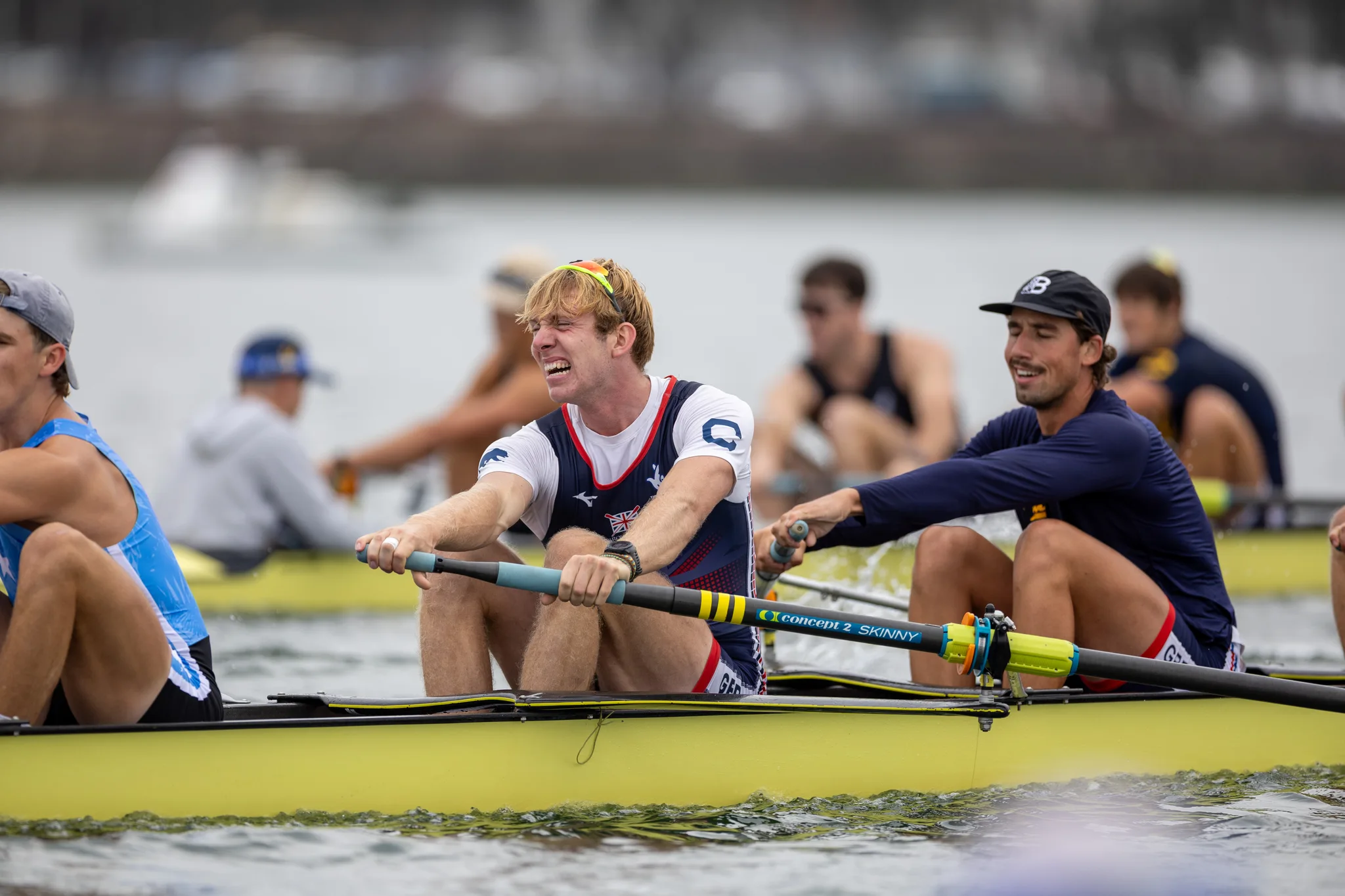 OAKLAND, CA :  August 29 2026. University of California Men’s Crew practice on the Oakland/Alameda Estuary. At the T. Gary Rogers Rowing Center. (Photo by Zach Franzezn)