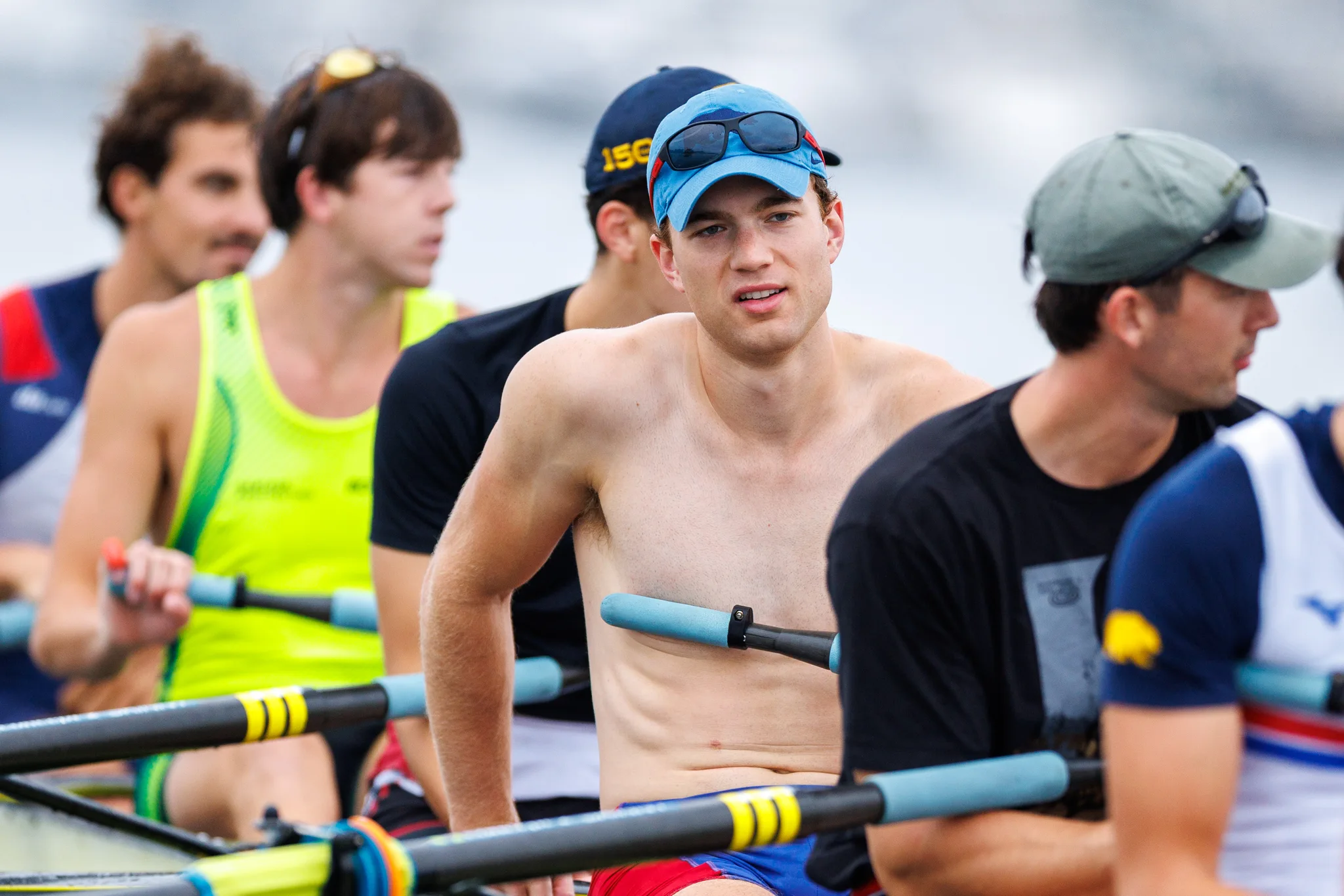 OAKLAND, CA :  September 19 2026. University of California Men’s Crew practice on the Oakland/Alameda Estuary. At the T. Gary Rogers Rowing Center. (Photo by Zach Franzezn)