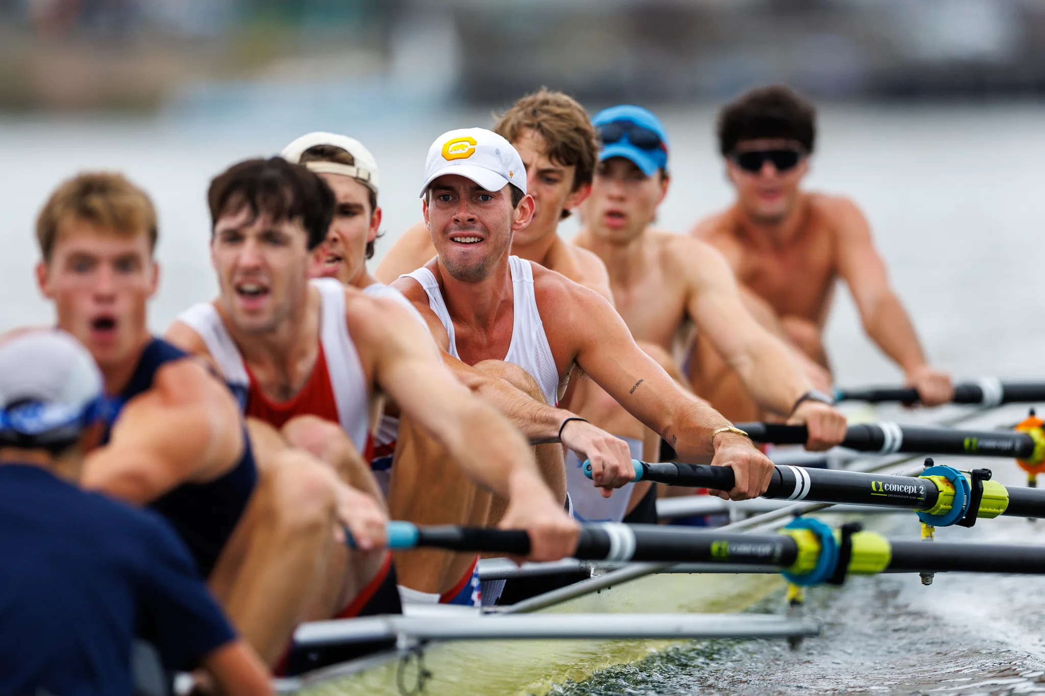 OAKLAND, CA :  September 19 2026. University of California Men’s Crew practice on the Oakland/Alameda Estuary. At the T. Gary Rogers Rowing Center. (Photo by Zach Franzezn)