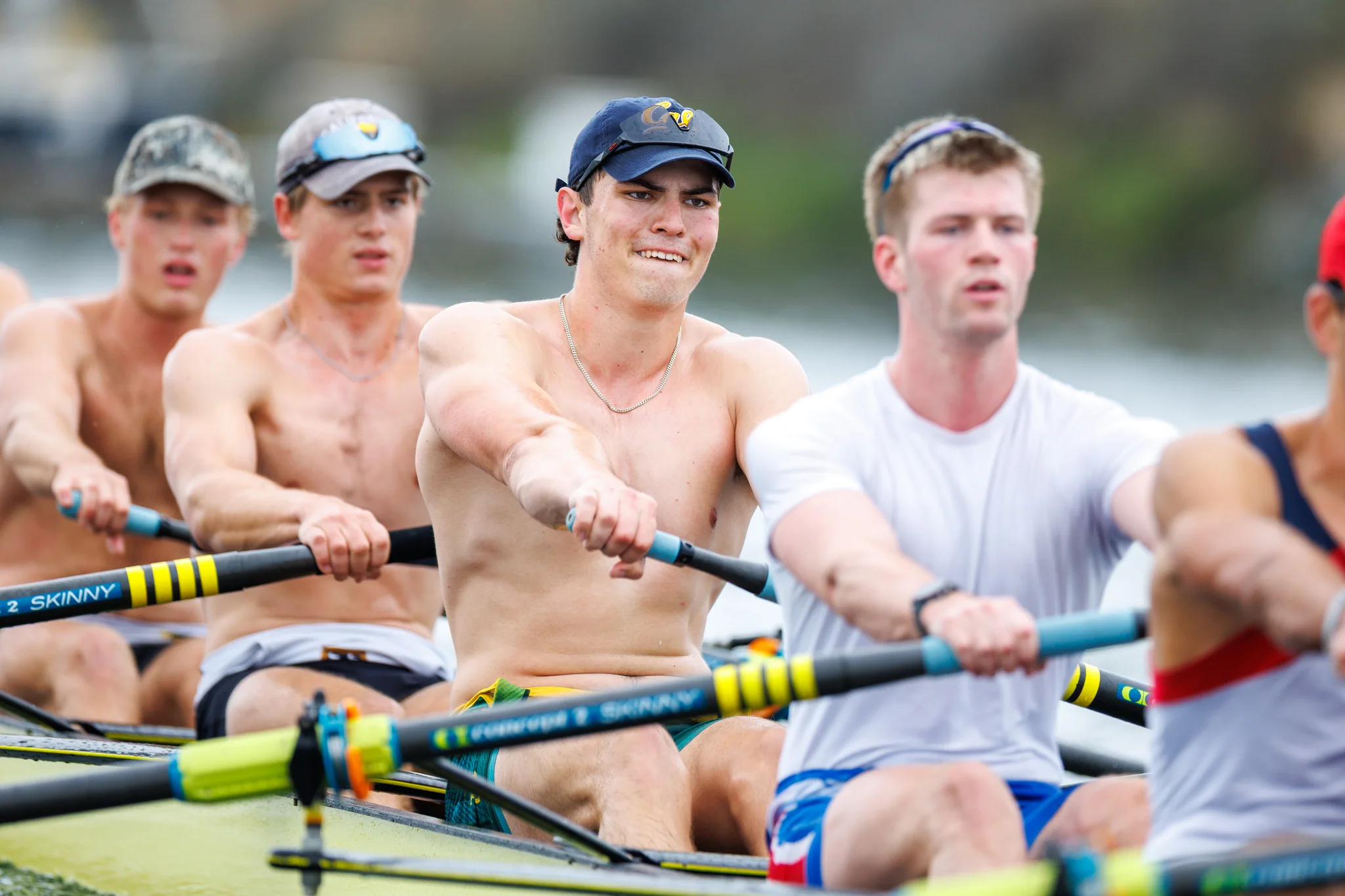 OAKLAND, CA :  September 19 2026. University of California Men’s Crew practice on the Oakland/Alameda Estuary. At the T. Gary Rogers Rowing Center. (Photo by Zach Franzezn)