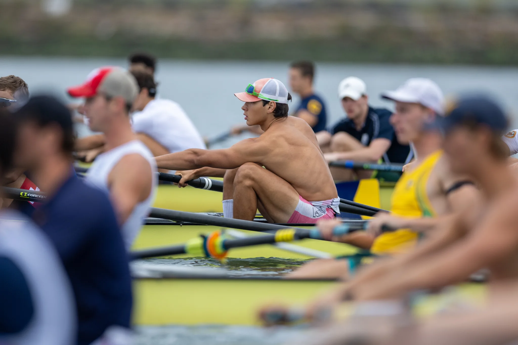 OAKLAND, CA :  August 29 2026. University of California Men’s Crew practice on the Oakland/Alameda Estuary. At the T. Gary Rogers Rowing Center. (Photo by Zach Franzezn)