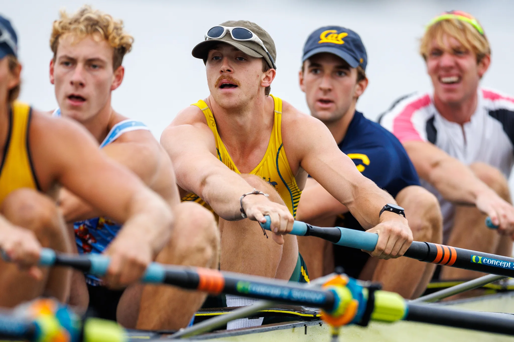 OAKLAND, CA :  September 19 2026. University of California Men’s Crew practice on the Oakland/Alameda Estuary. At the T. Gary Rogers Rowing Center. (Photo by Zach Franzezn)